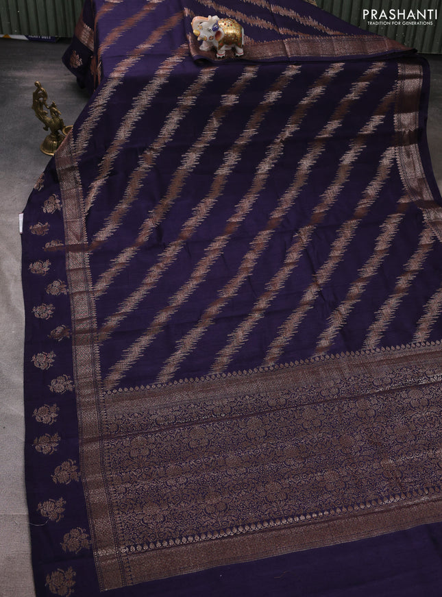 Banarasi semi matka silk saree navy blue with allover thread & zari weaves and woven border