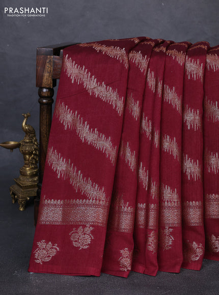 Banarasi semi matka silk saree wine shade with allover thread & zari weaves and woven border