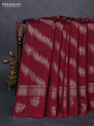 Banarasi semi matka silk saree wine shade with allover thread & zari weaves and woven border
