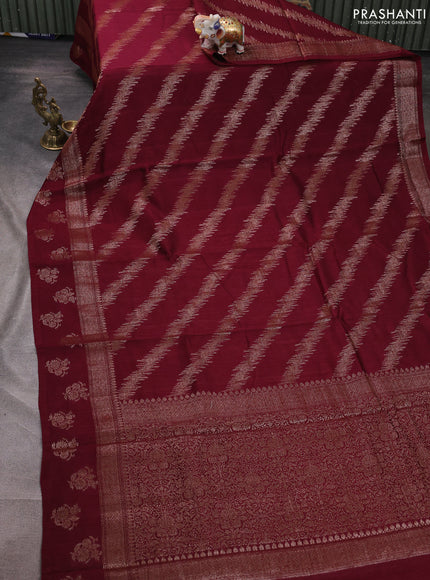 Banarasi semi matka silk saree wine shade with allover thread & zari weaves and woven border