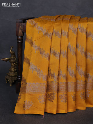 Banarasi semi matka silk saree mustard yellow with allover thread & zari weaves and woven border