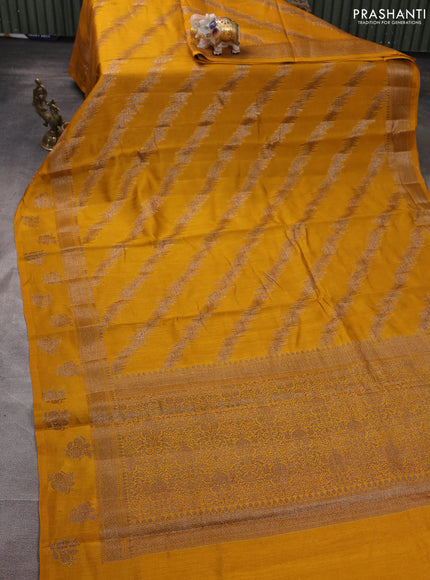 Banarasi semi matka silk saree mustard yellow with allover thread & zari weaves and woven border