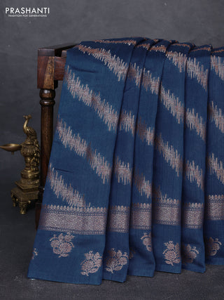 Banarasi semi matka silk saree peacock blue with allover thread & zari weaves and woven border
