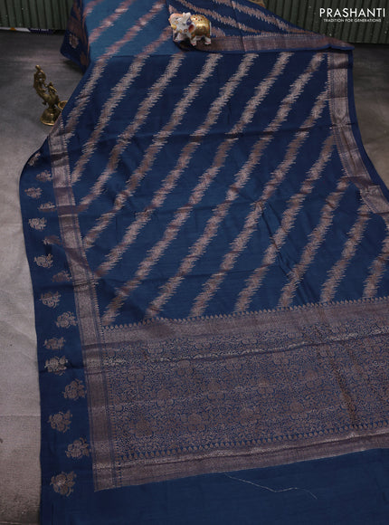 Banarasi semi matka silk saree peacock blue with allover thread & zari weaves and woven border