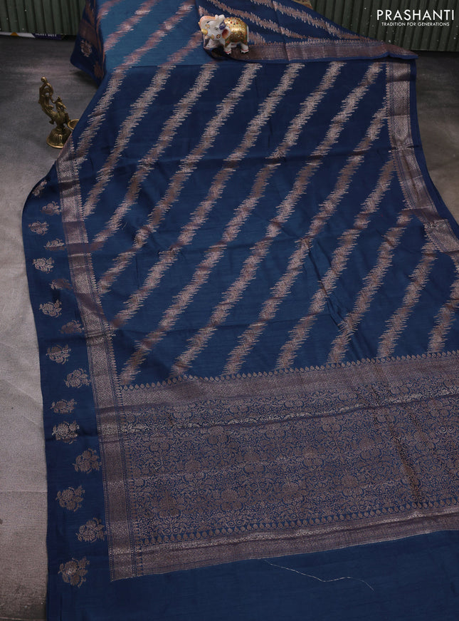 Banarasi semi matka silk saree peacock blue with allover thread & zari weaves and woven border