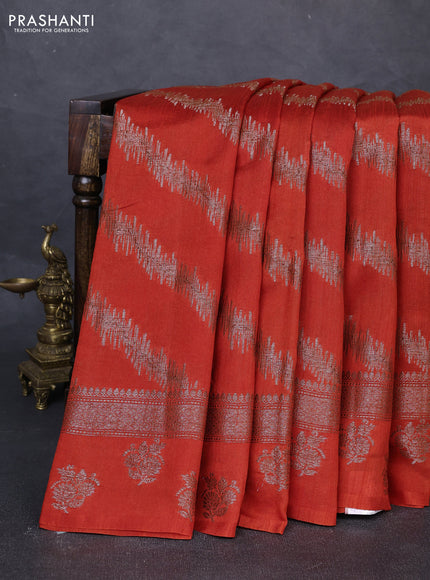 Banarasi semi matka silk saree orange with allover thread & zari weaves and woven border