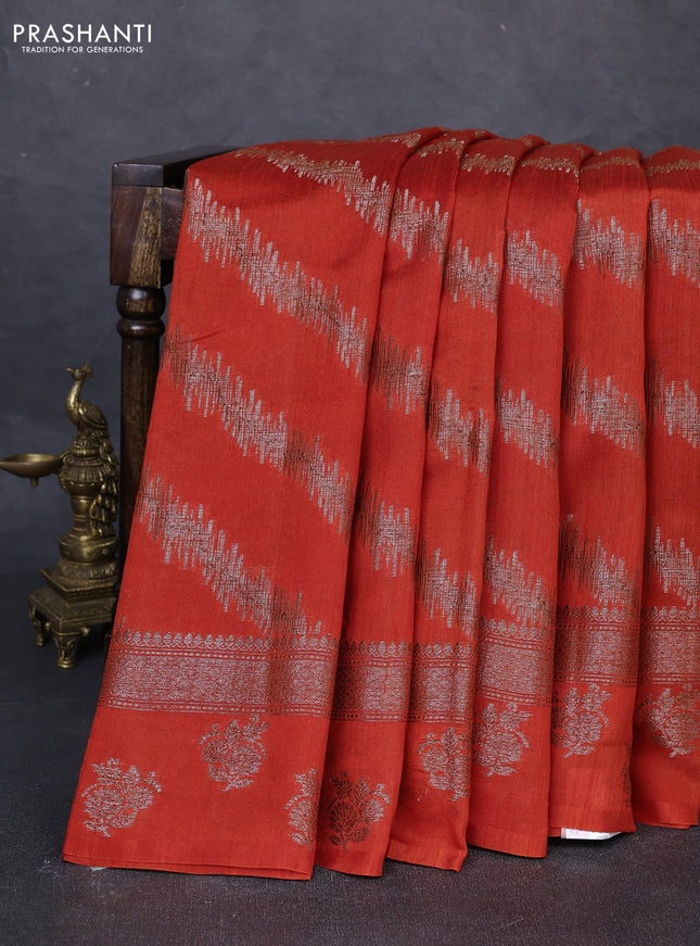 Banarasi semi matka silk saree orange with allover thread & zari weaves and woven border