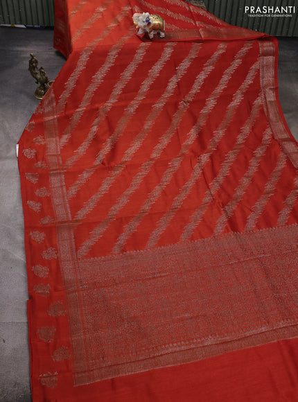 Banarasi semi matka silk saree orange with allover thread & zari weaves and woven border