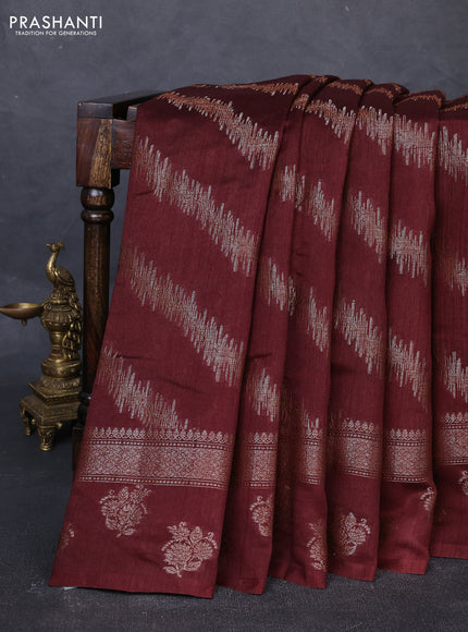 Banarasi semi matka silk saree coffee brown with allover thread & zari weaves and woven border
