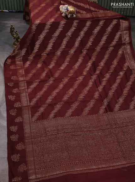 Banarasi semi matka silk saree coffee brown with allover thread & zari weaves and woven border