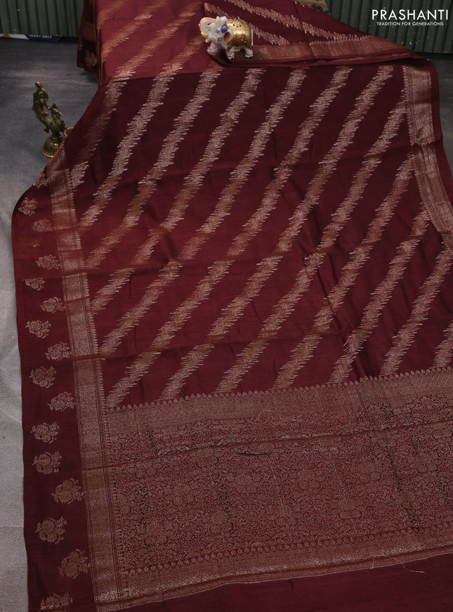 Banarasi semi matka silk saree coffee brown with allover thread & zari weaves and woven border