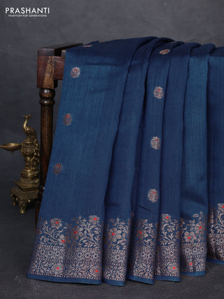 Banarasi semi matka silk saree peacock blue with allover thread & zari woven buttas and woven border
