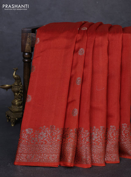 Banarasi semi matka silk saree orange with allover thread & zari woven buttas and woven border