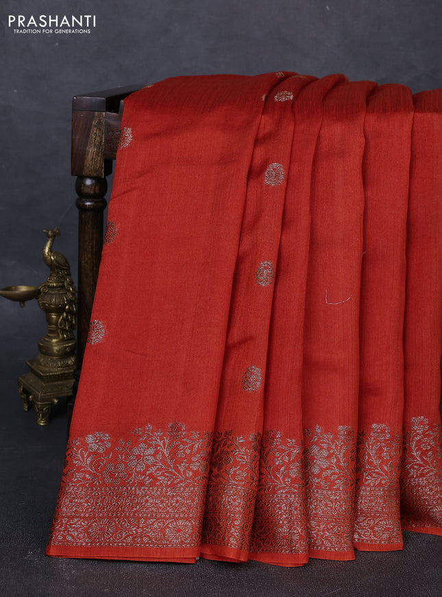Banarasi semi matka silk saree orange with allover thread & zari woven buttas and woven border