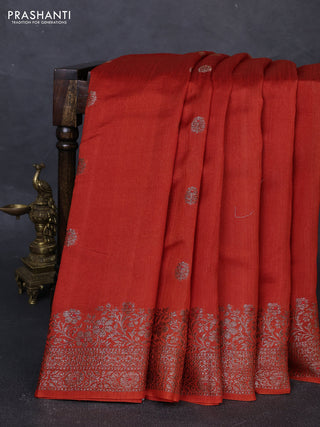 Banarasi semi matka silk saree orange with allover thread & zari woven buttas and woven border