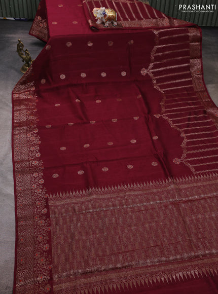 Banarasi semi matka silk saree deep wine shade with allover thread & zari woven buttas and woven border
