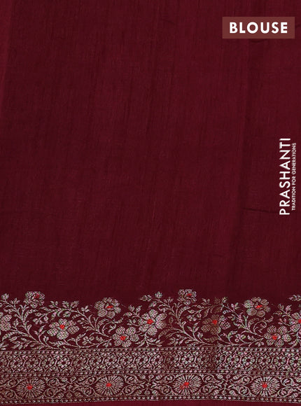 Banarasi semi matka silk saree deep wine shade with allover thread & zari woven buttas and woven border