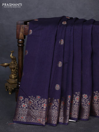 Banarasi semi matka silk saree navy blue with allover thread & zari woven buttas and woven border