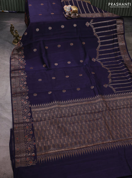 Banarasi semi matka silk saree navy blue with allover thread & zari woven buttas and woven border