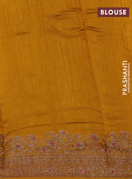 Banarasi semi matka silk saree mustard yellow with allover thread & zari woven buttas and woven border