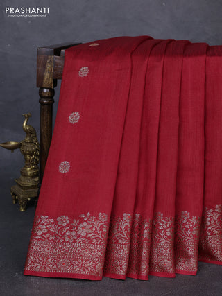Banarasi semi matka silk saree maroon with allover thread & zari woven buttas and woven border
