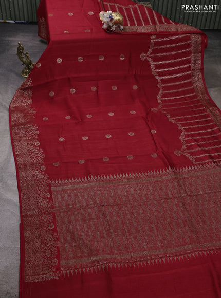 Banarasi semi matka silk saree maroon with allover thread & zari woven buttas and woven border