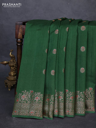 Banarasi semi matka silk saree green with allover thread & zari woven buttas and woven border