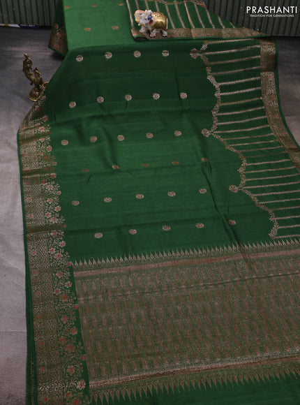 Banarasi semi matka silk saree green with allover thread & zari woven buttas and woven border
