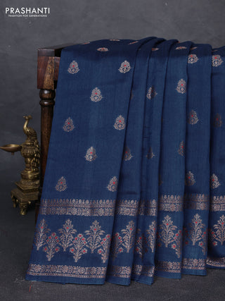 Banarasi semi matka silk saree peacock blue with allover thread & zari woven buttas and woven border