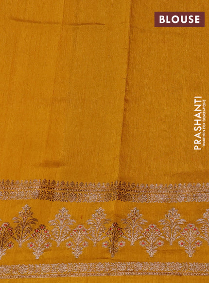 Banarasi semi matka silk saree mustard yellow with allover thread & zari woven buttas and woven border