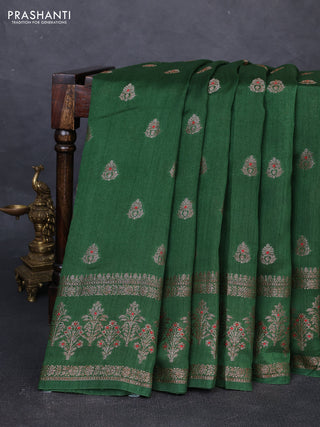 Banarasi semi matka silk saree green with allover thread & zari woven buttas and woven border