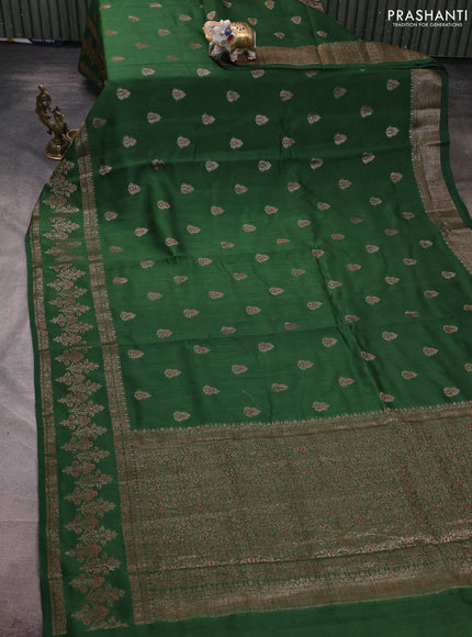 Banarasi semi matka silk saree green with allover thread & zari woven buttas and woven border