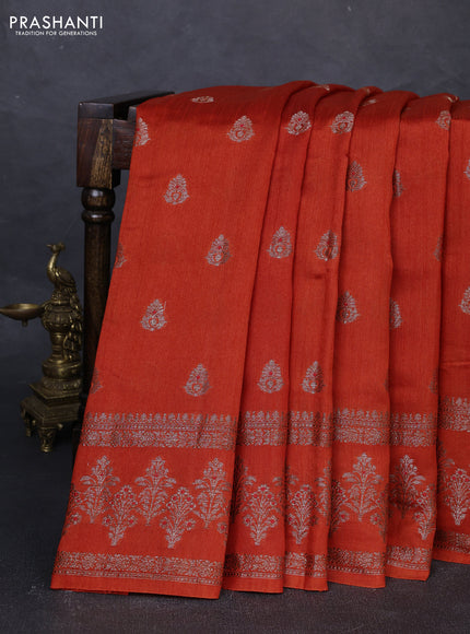 Banarasi semi matka silk saree orange with allover thread & zari woven buttas and woven border