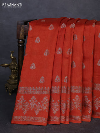Banarasi semi matka silk saree orange with allover thread & zari woven buttas and woven border