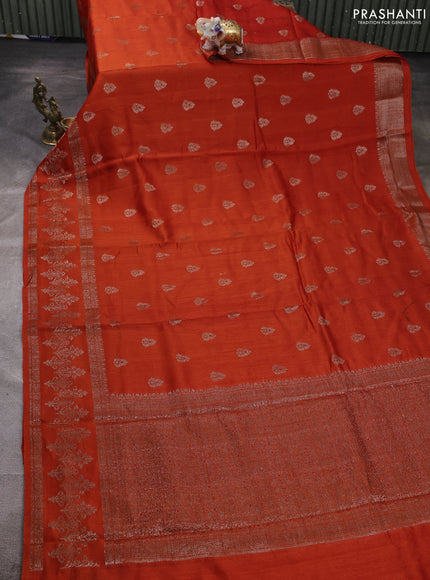 Banarasi semi matka silk saree orange with allover thread & zari woven buttas and woven border