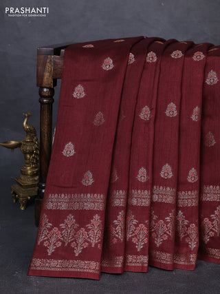 Banarasi semi matka silk saree coffee brown with allover thread & zari woven buttas and woven border