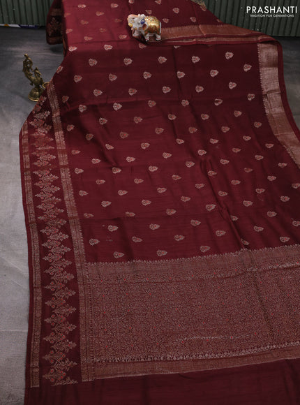 Banarasi semi matka silk saree coffee brown with allover thread & zari woven buttas and woven border