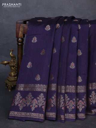 Banarasi semi matka silk saree navy blue with allover thread & zari woven buttas and woven border