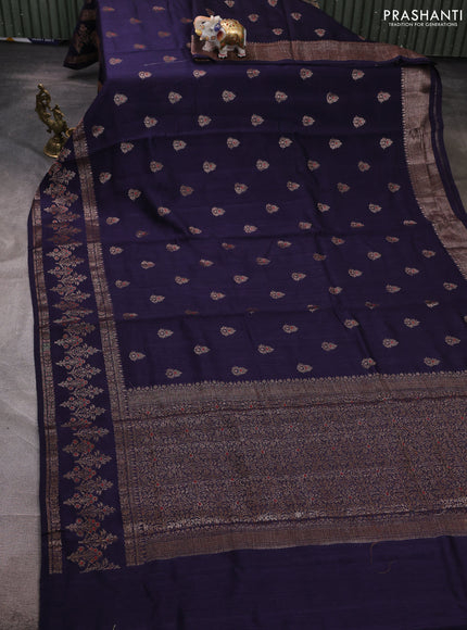 Banarasi semi matka silk saree navy blue with allover thread & zari woven buttas and woven border
