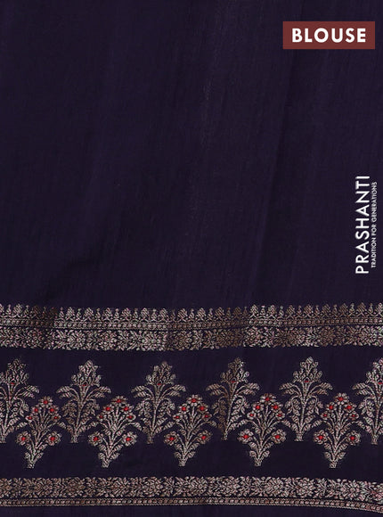 Banarasi semi matka silk saree navy blue with allover thread & zari woven buttas and woven border