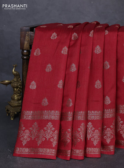 Banarasi semi matka silk saree maroon with allover thread & zari woven buttas and woven border