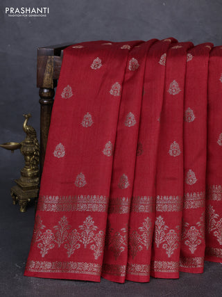 Banarasi semi matka silk saree maroon with allover thread & zari woven buttas and woven border