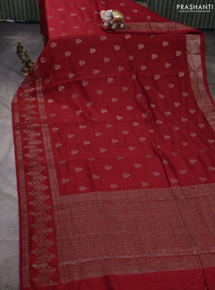 Banarasi semi matka silk saree maroon with allover thread & zari woven buttas and woven border