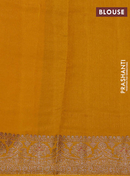 Banarasi semi matka silk saree mustard yellow with allover thread & zari woven buttas and woven border