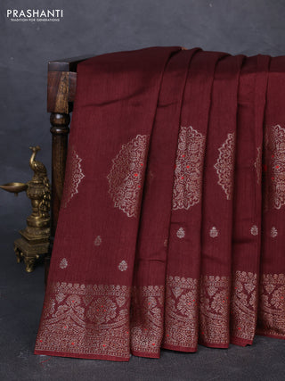 Banarasi semi matka silk saree coffee brown with allover thread & zari woven buttas and woven border