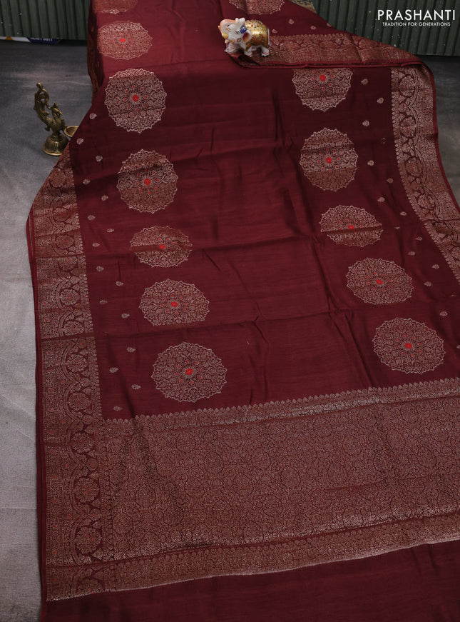 Banarasi semi matka silk saree coffee brown with allover thread & zari woven buttas and woven border