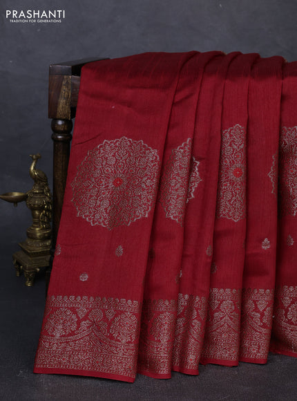 Banarasi semi matka silk saree maroon with allover thread & zari woven buttas and woven border
