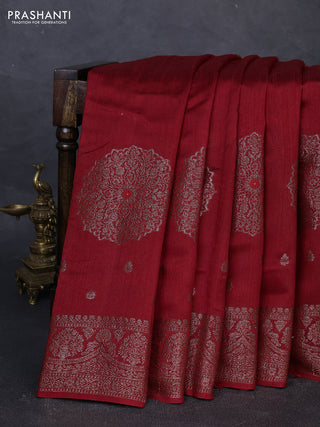 Banarasi semi matka silk saree maroon with allover thread & zari woven buttas and woven border