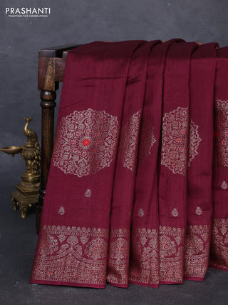 Banarasi semi matka silk saree wine shade with allover thread & zari woven buttas and woven border
