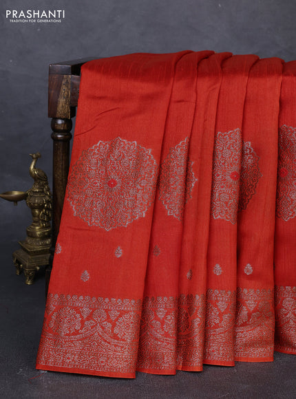 Banarasi semi matka silk saree orange with allover thread & zari woven buttas and woven border